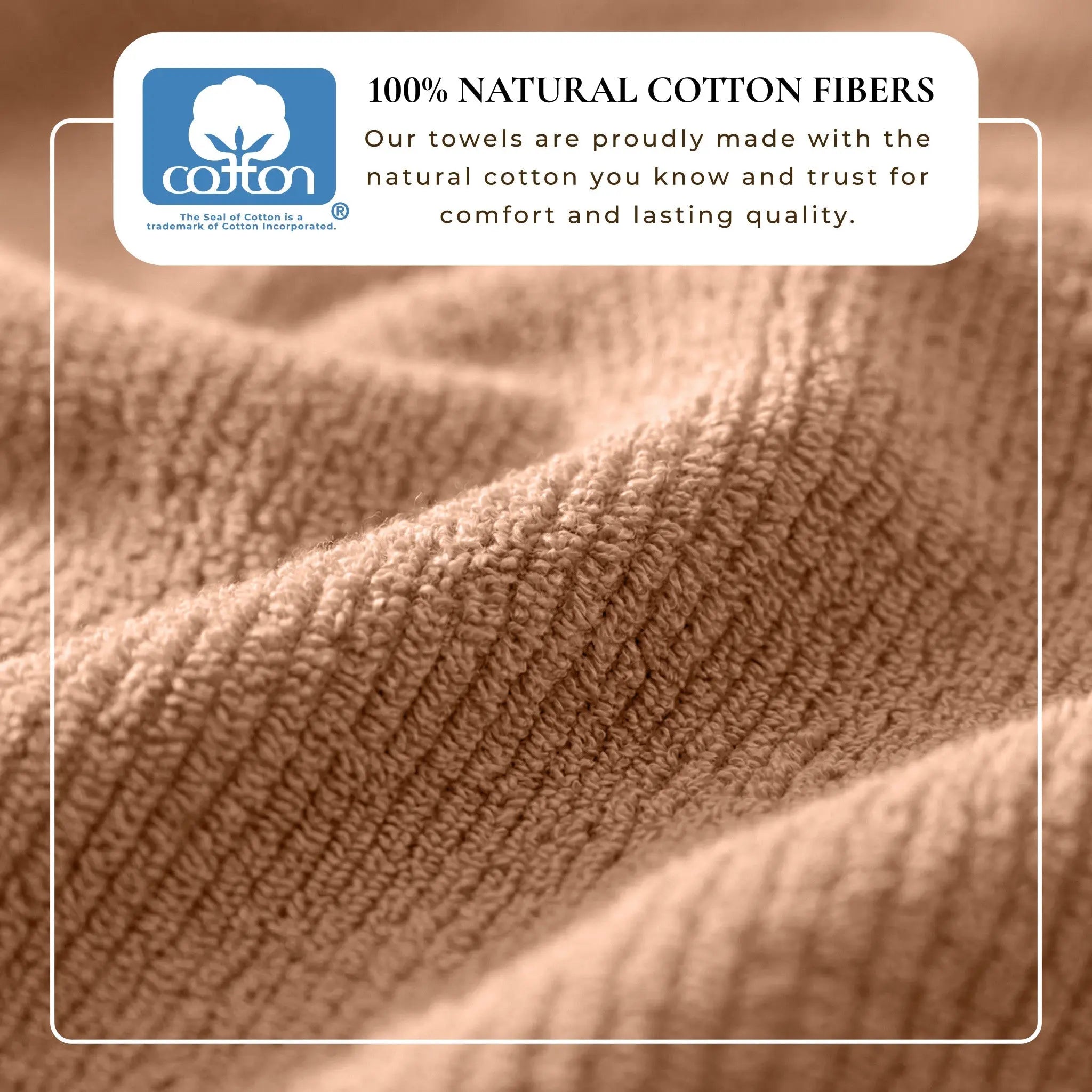 Georgiana Collection Turkish cotton ribbed bath towels by Great Bay Home in tan; Cotton logo visible