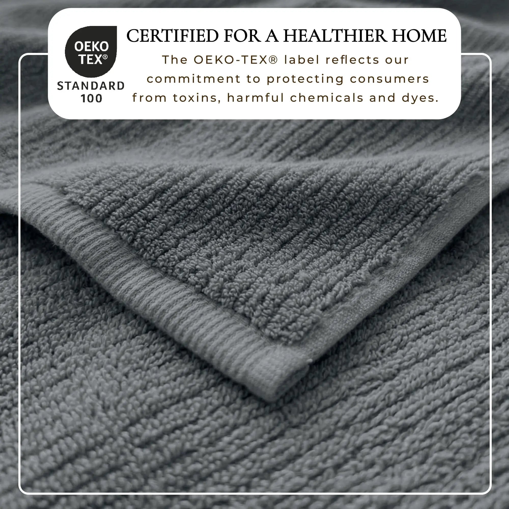 Bath towel set in grey Turkish cotton ribbed fabric, 6-piece Georgiana Collection.