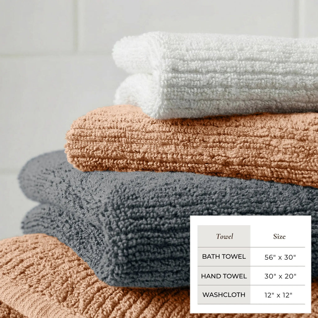 Turkish Cotton Ribbed 6-Piece Bath Towel Set by Great Bay Home, Georgiana Collection, white, peach and gray towels