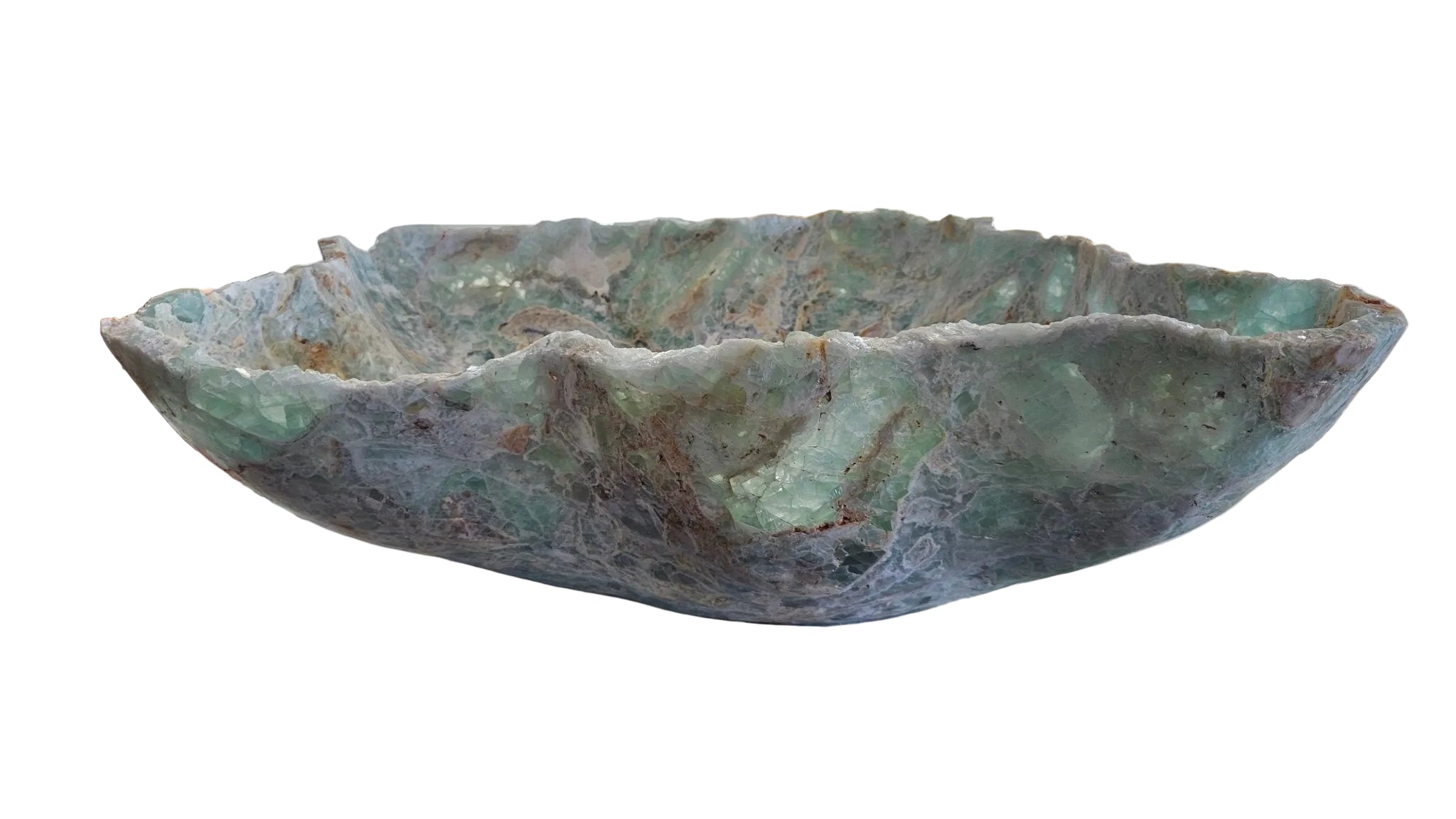 Large Hand-Carved Fluorite Bowl | Natural Crystal Centerpiece 30”  Decorative Bowl