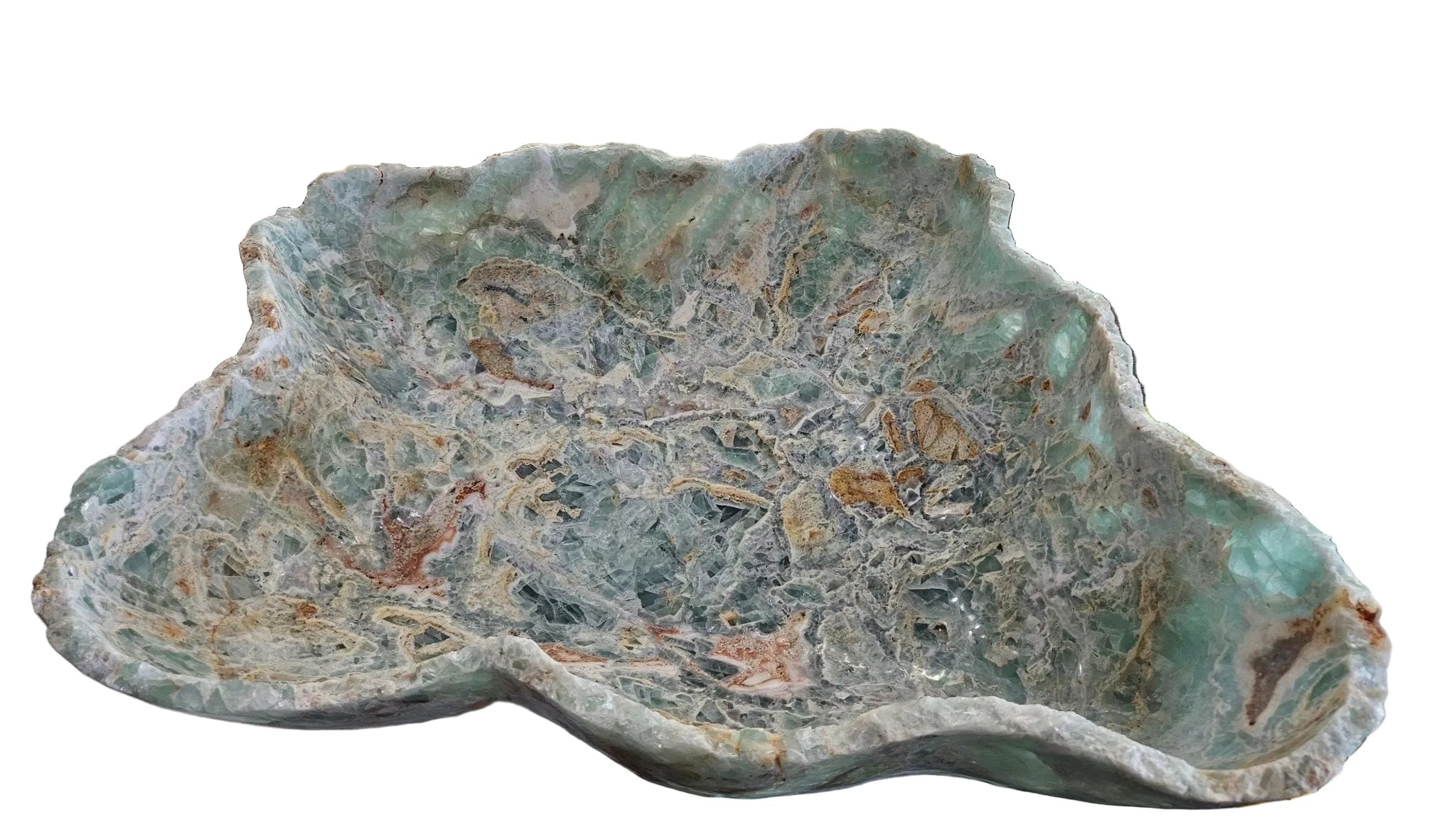 Large Hand-Carved Fluorite Bowl | Natural Crystal Centerpiece 30”  Decorative Bowl