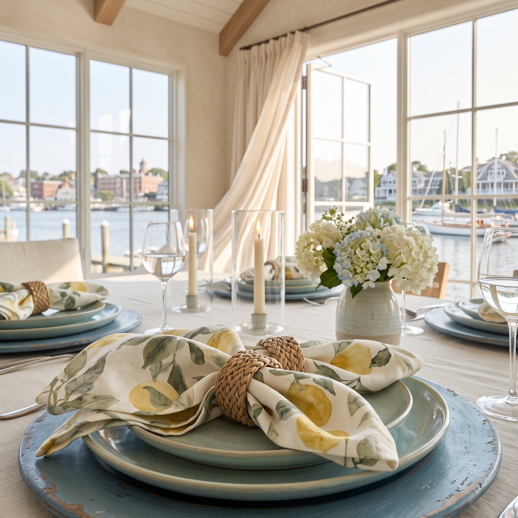 Lemon pattern cloth napkins set of four for bright summer table decor.