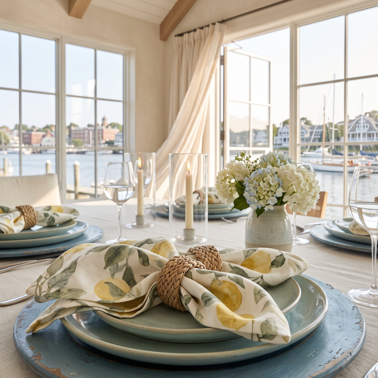 Lemon pattern cloth napkins set of four for bright summer table decor.
