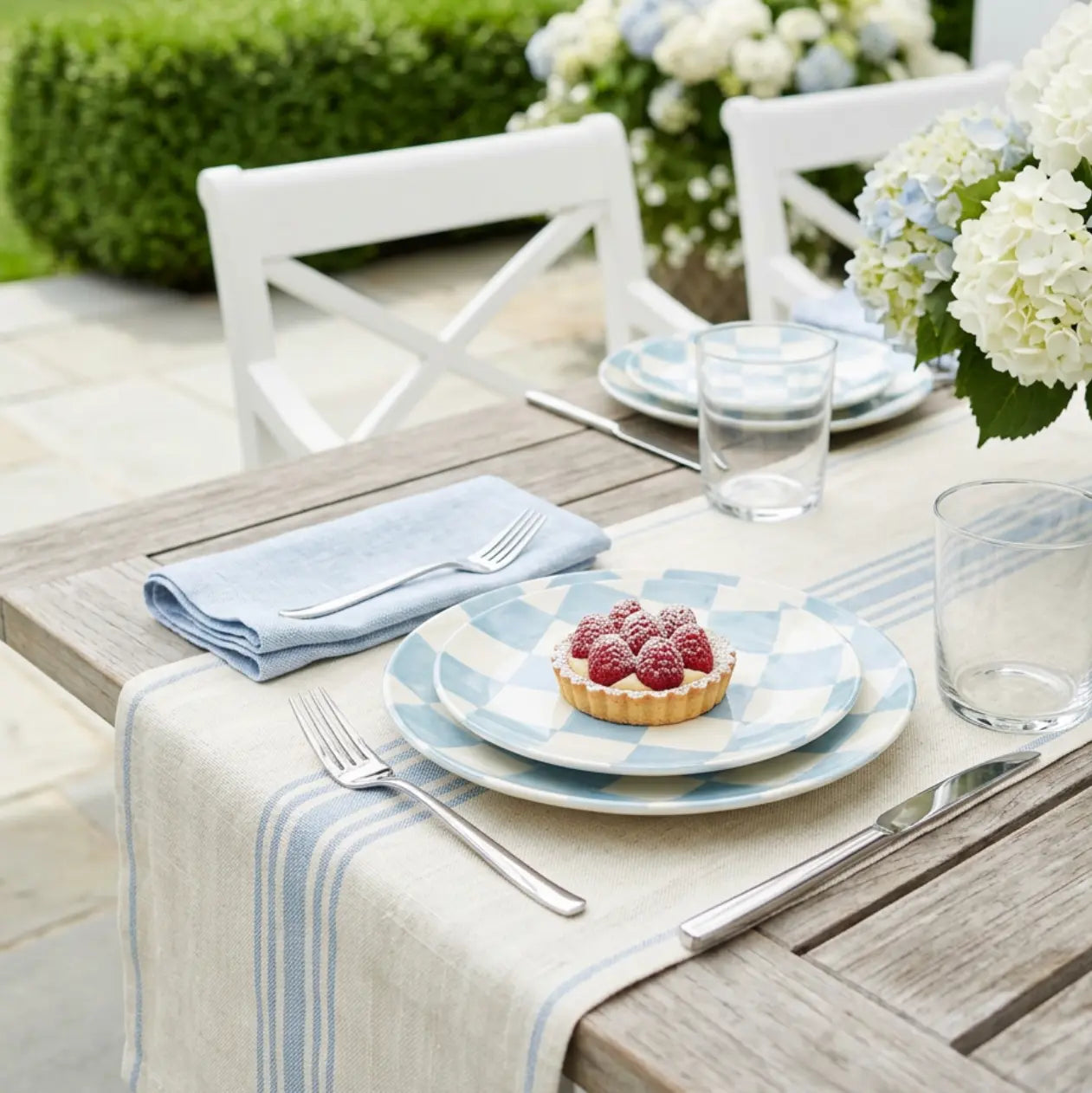 Light Blue Checkered Appetizer plates Timeless Luxe Boutique