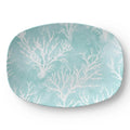 Light Aqua Coral Serving Platter with white coral motif on satin finish.