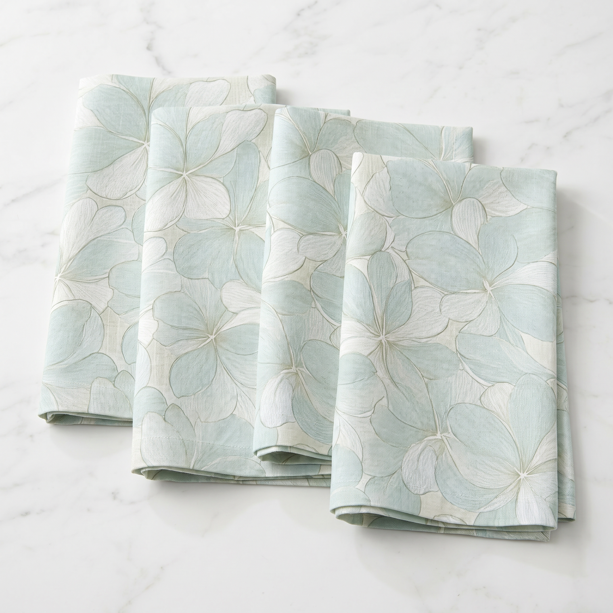 Soft blue hydrangea flower linen cloth napkins for coastal, beach, or summer table styling