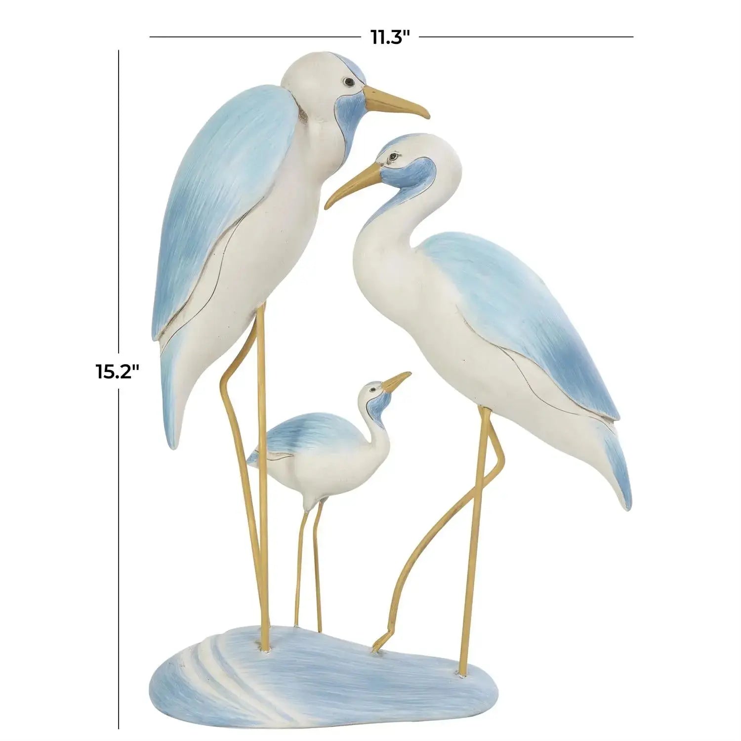 Light Blue Polystone Bird Family Decorative Sculpture Loving Coastal Living