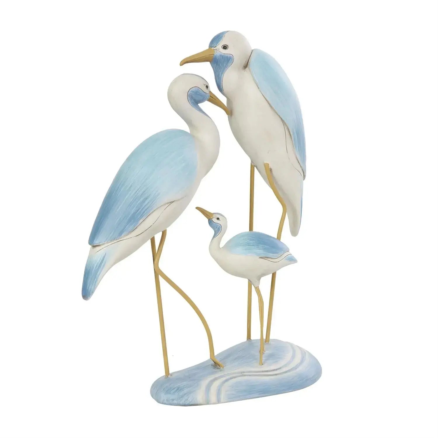 Light Blue Polystone Bird Family Decorative Sculpture Loving Coastal Living