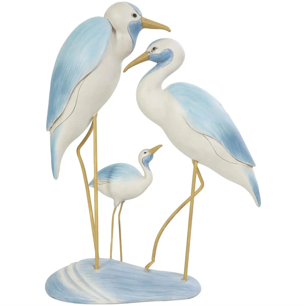 Light Blue Polystone Bird Family Decorative Sculpture Loving Coastal Living