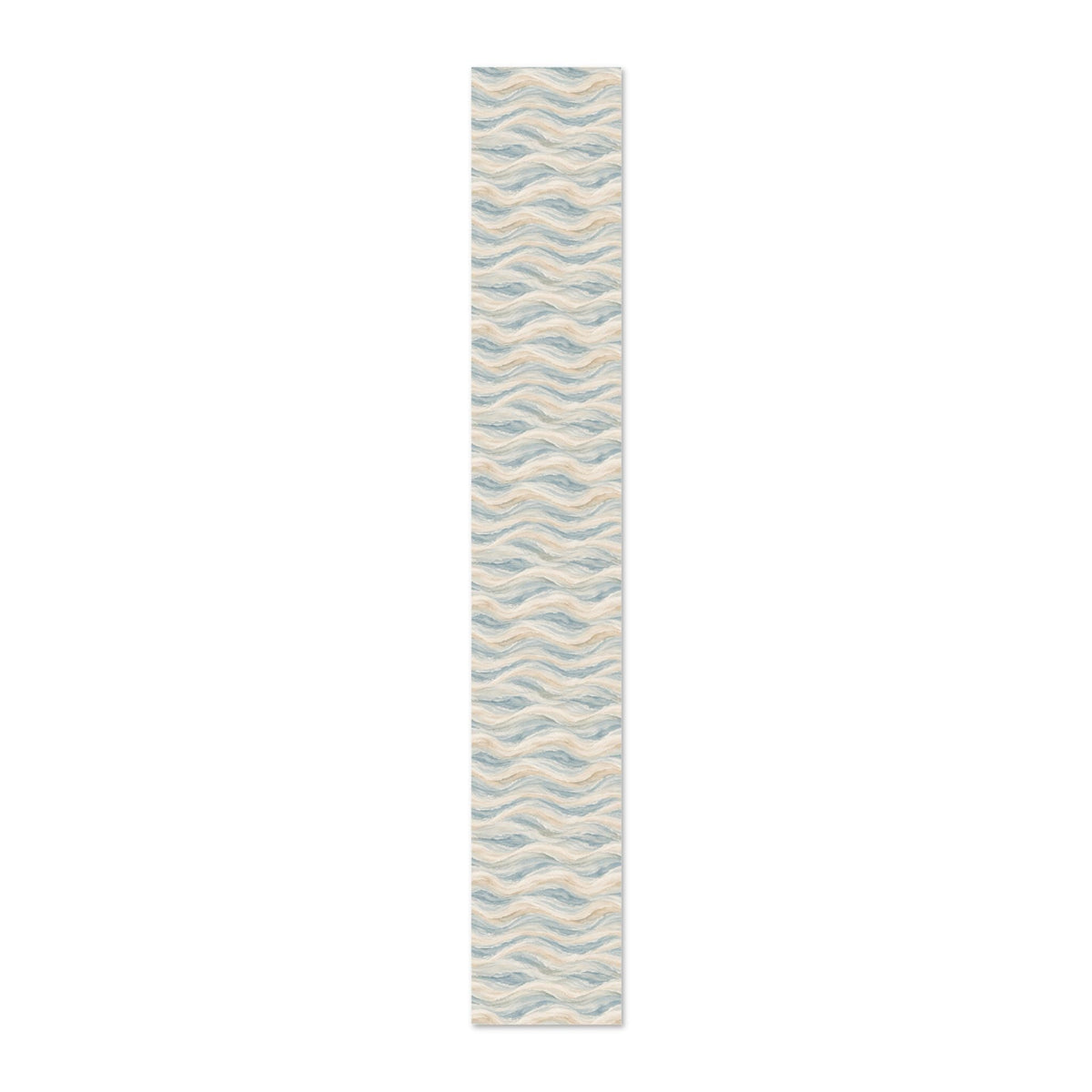 Seamless coastal wallpaper featuring abstract waves in muted blue, cream, and beige.