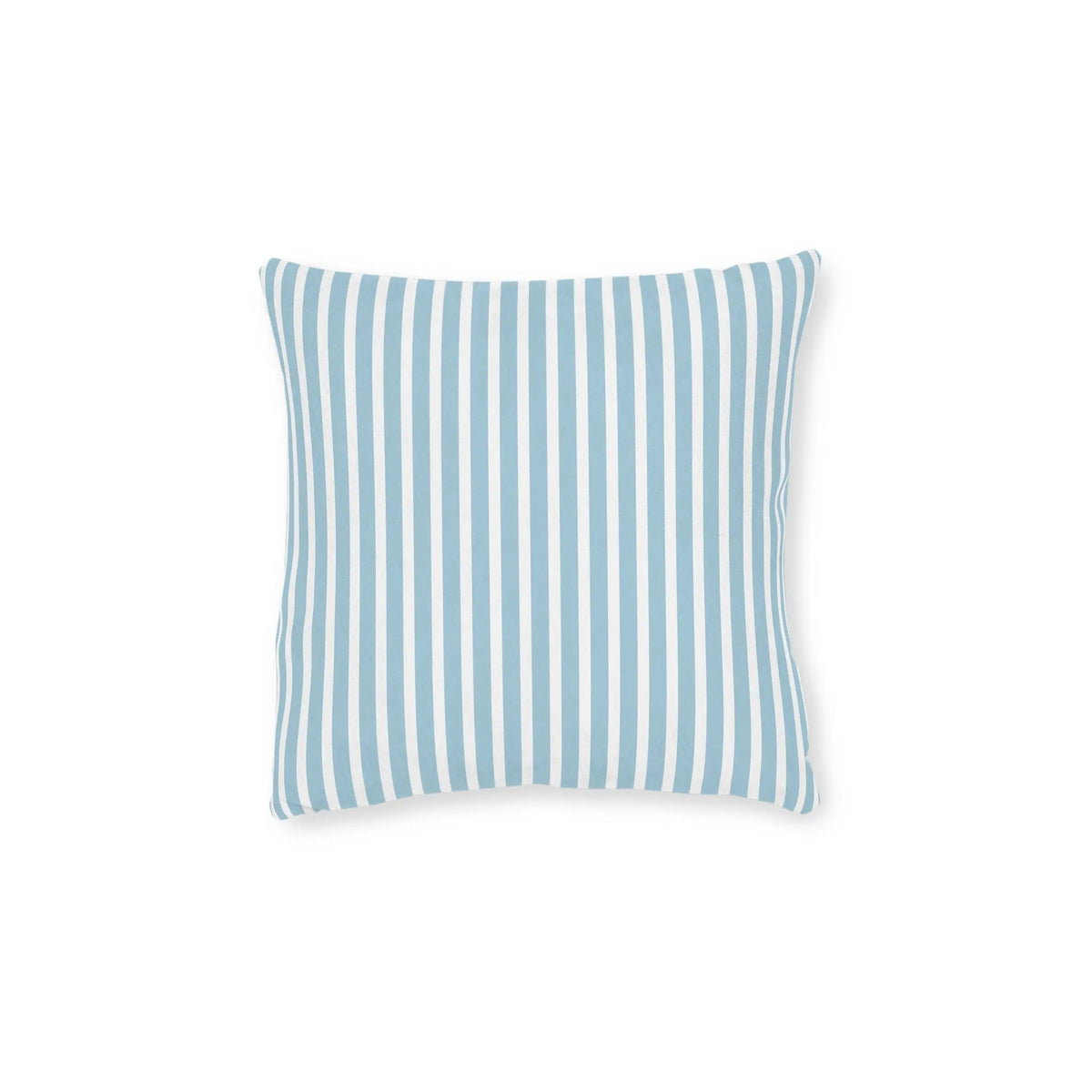 Light blue and white striped accent pillow for beach house living room décor.