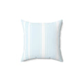 Closeup of light blue striped throw pillow showing soft woven texture.
