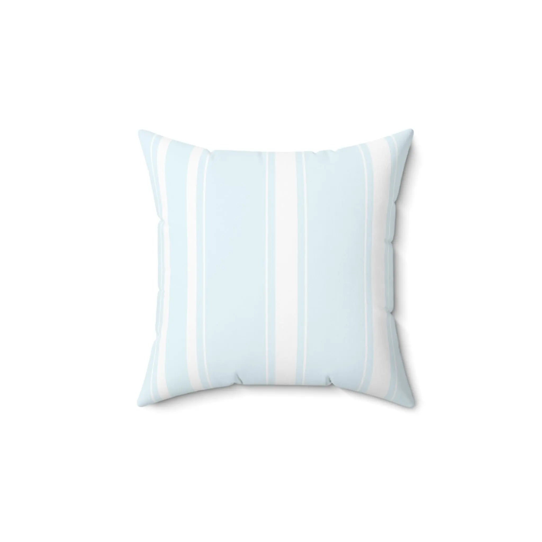 Closeup of light blue striped throw pillow showing soft woven texture.