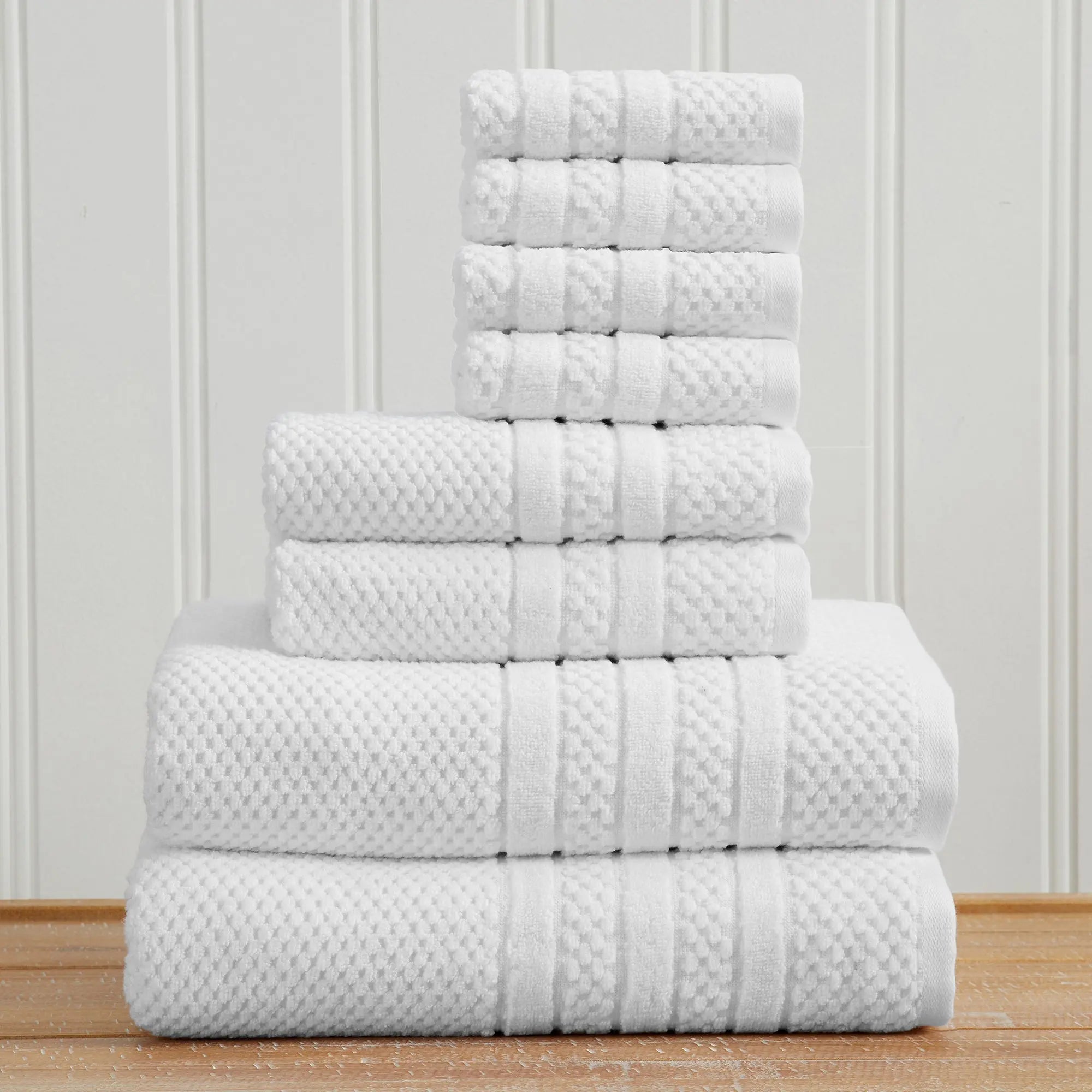 100% cotton checkered jacquard bath towel set by Great Bay Home Giuliana Collection, white