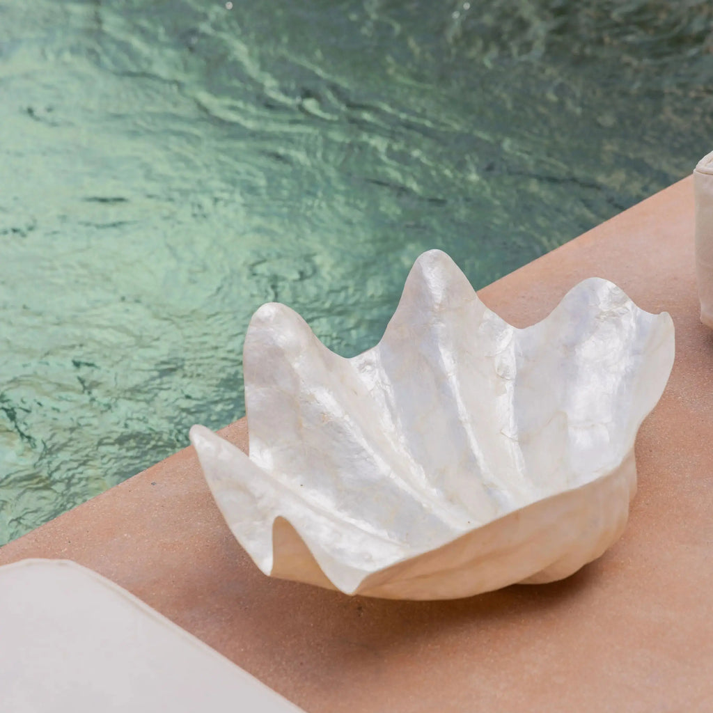 Coastal centerpiece bowl trio crafted from genuine mother of pearl shell