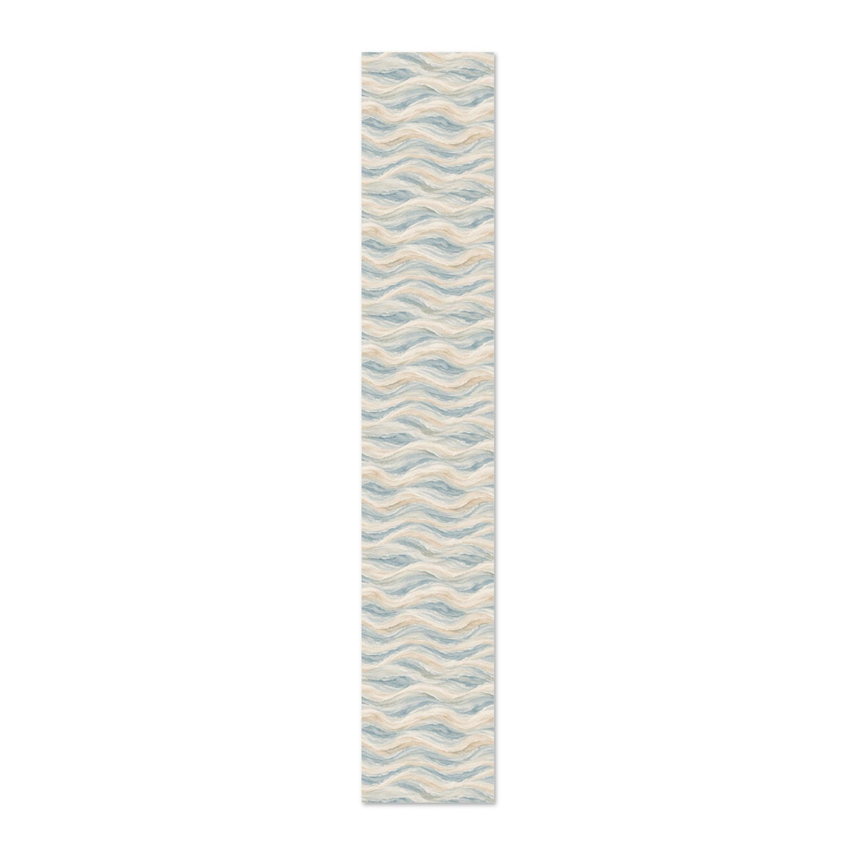 Luxury beach house wallpaper featuring gentle blue and ivory wave patterns.