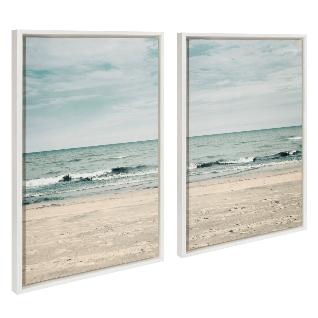 Luxury coastal framed canvas wall art set of two for an elegant seaside-inspired interior.