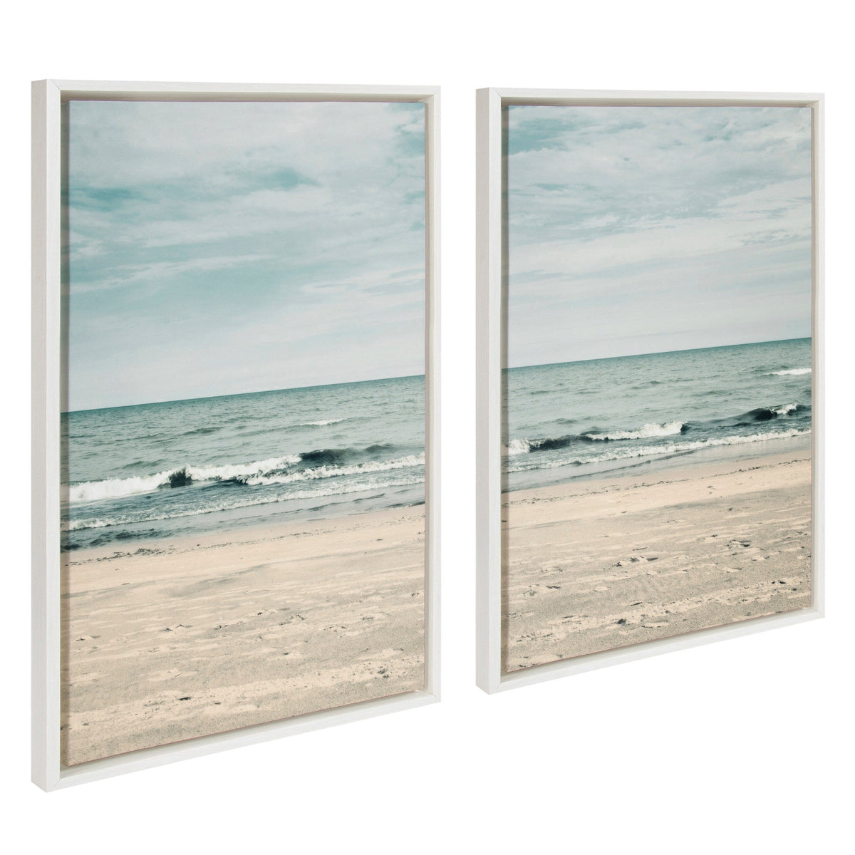Luxury coastal framed canvas wall art set of two for an elegant seaside-inspired interior.