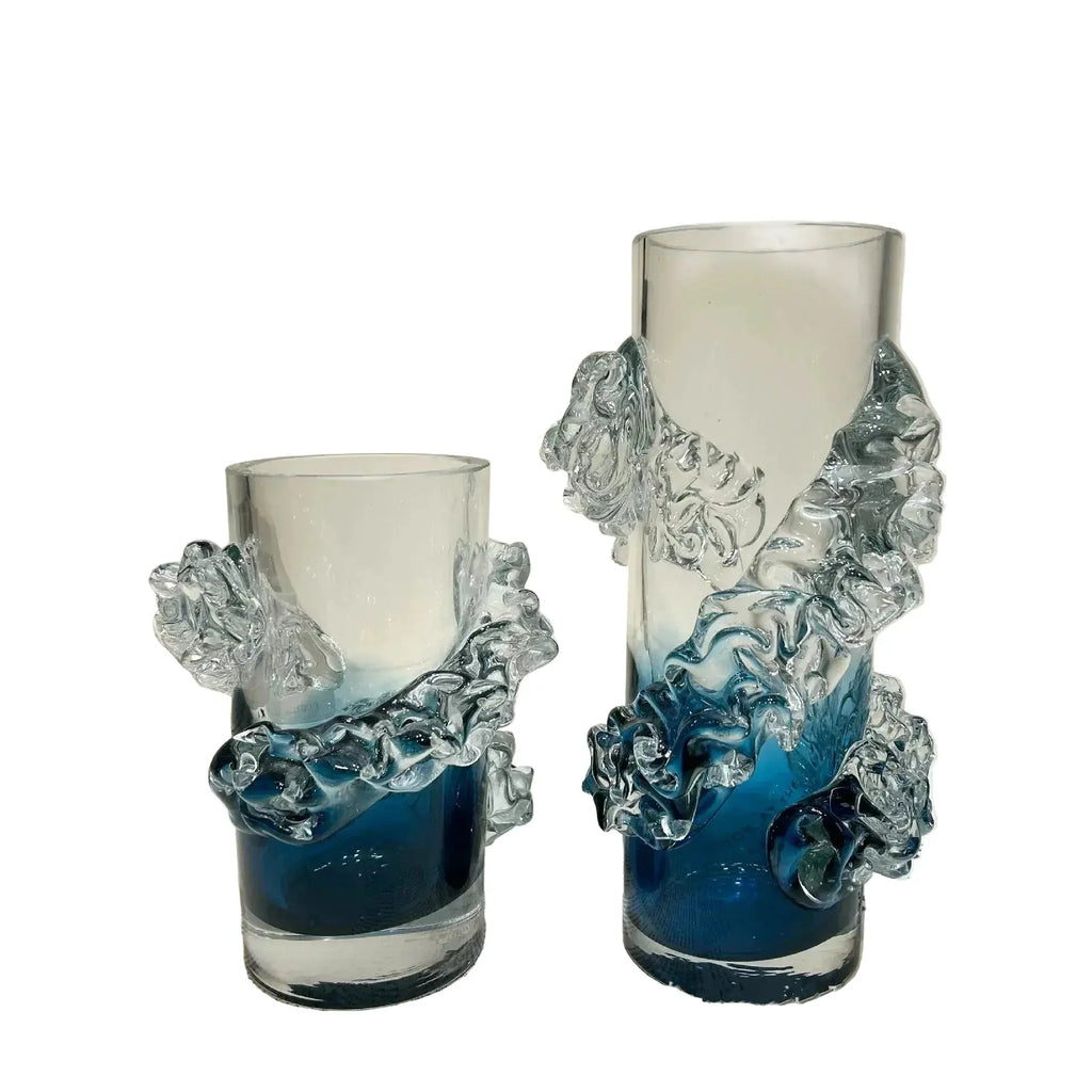 Blue Gradient Wavy Glass Vase Decorbites
