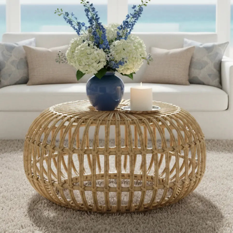 Coastal Woven Rattan Coffee Table HouseOfZazla