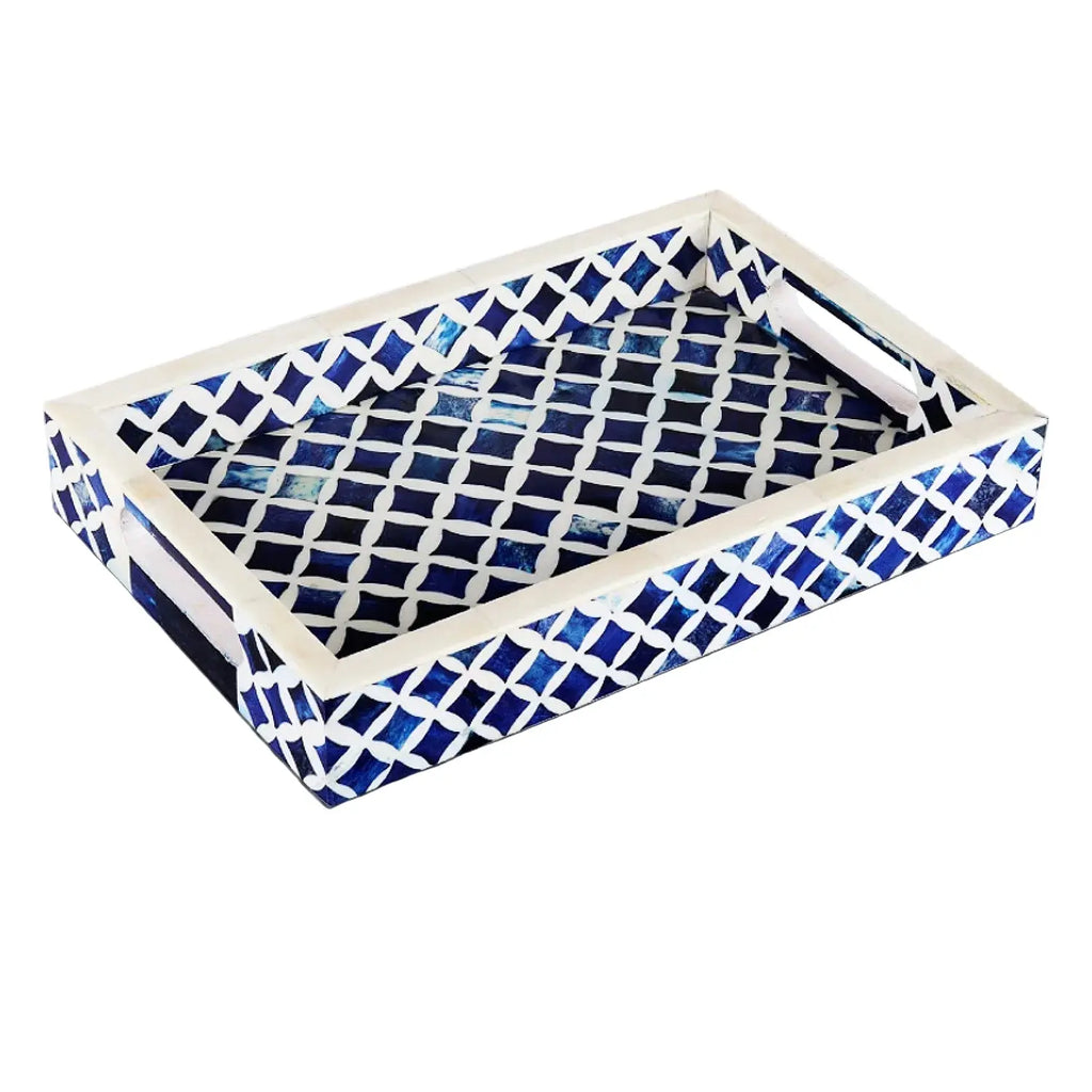 Indigo Artisan Bone & Resin Tray 12"x8" Handicrafts Home