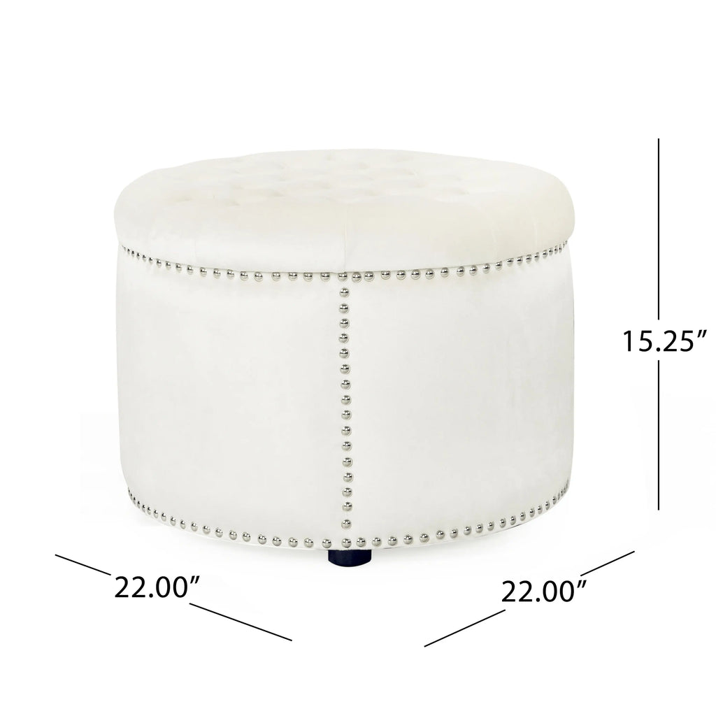 Cream Velvet Round Ottoman HouseOfZazla