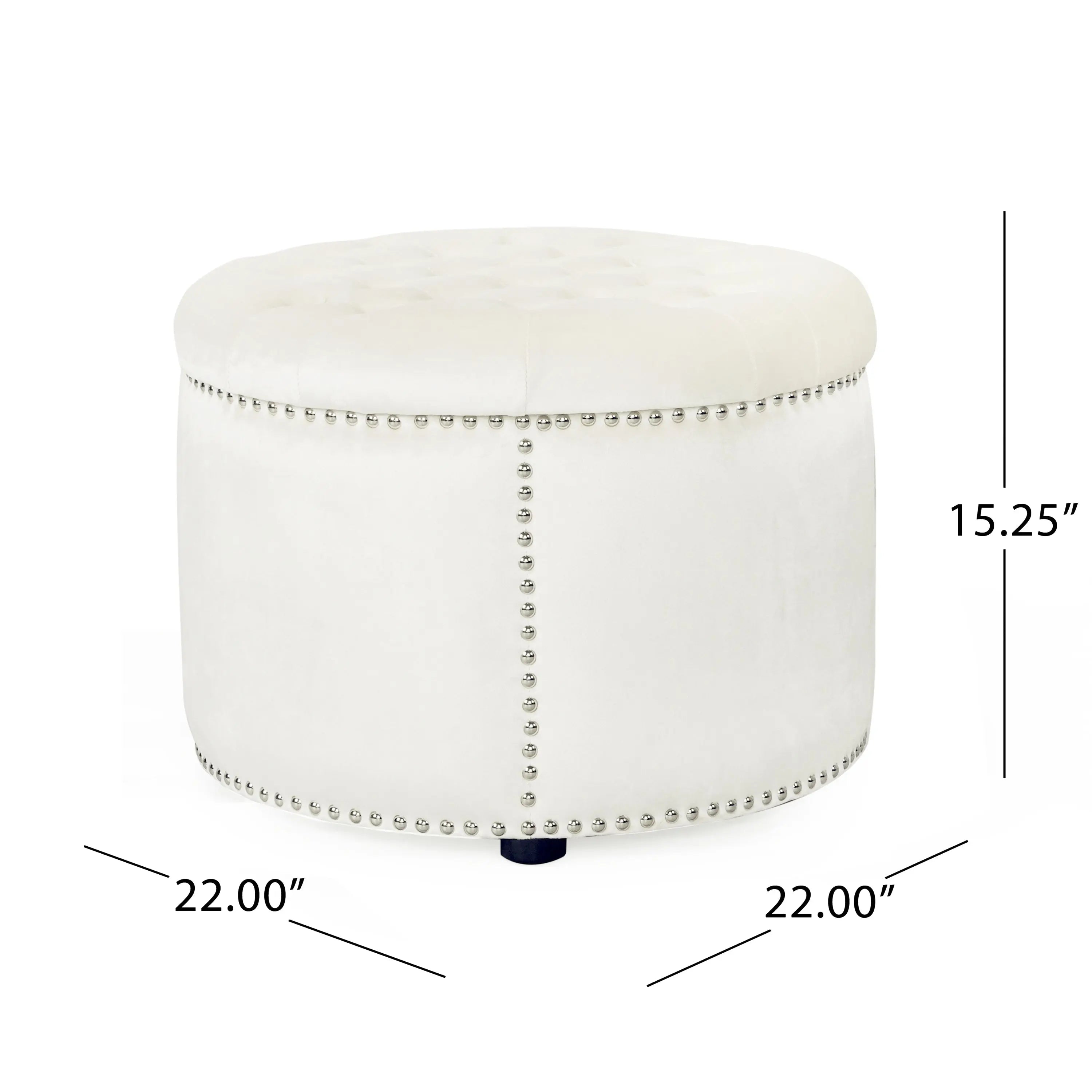 Cream Velvet Round Ottoman HouseOfZazla