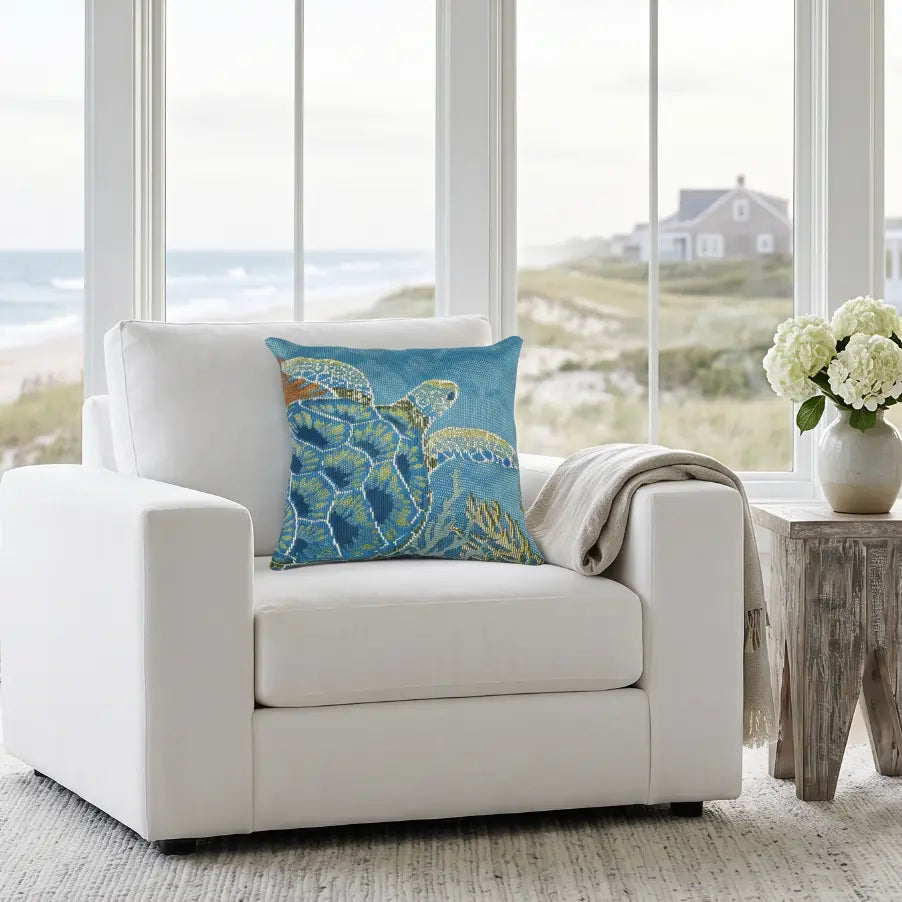 Sea turtle pattern pillow for indoor or outdoor use