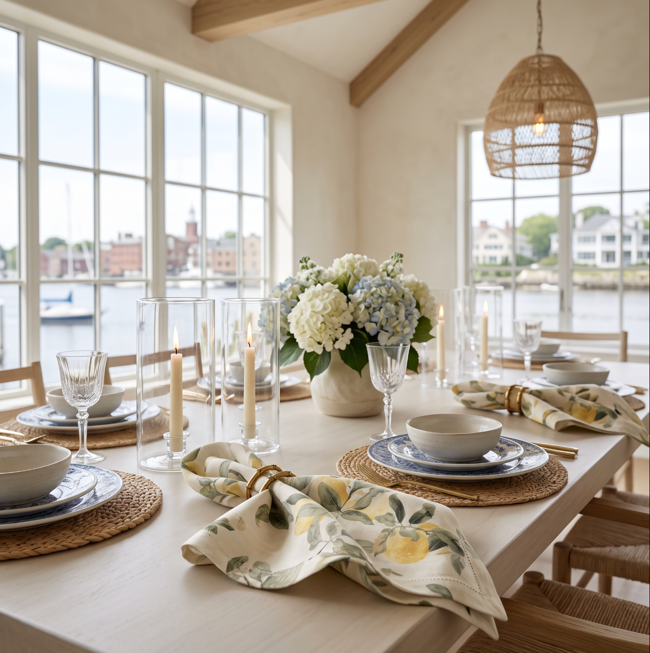 Mediterranean lemon pattern cloth napkins set of four for Italian-inspired table settings.
