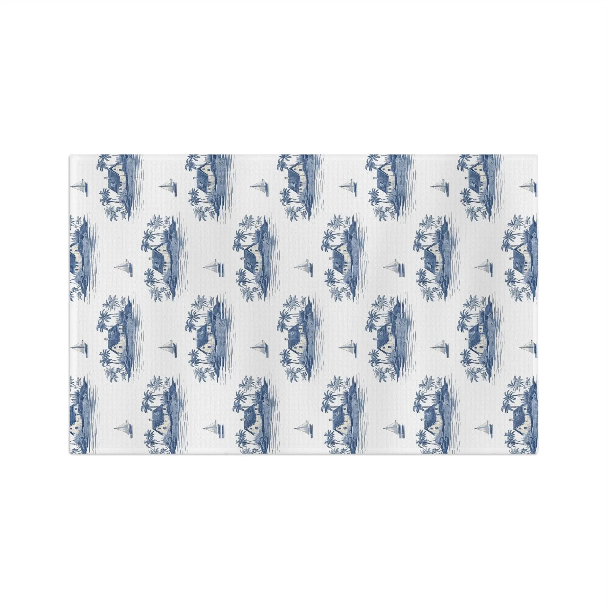 Blue Sailboat & Island Toile Kitchen Towel Printify