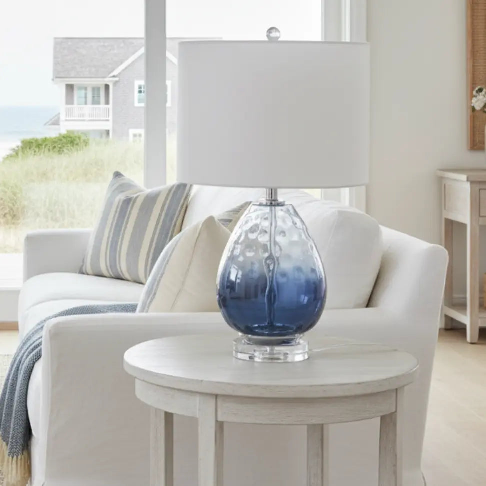 Decorative blue ombre glass lamp for coastal home decor