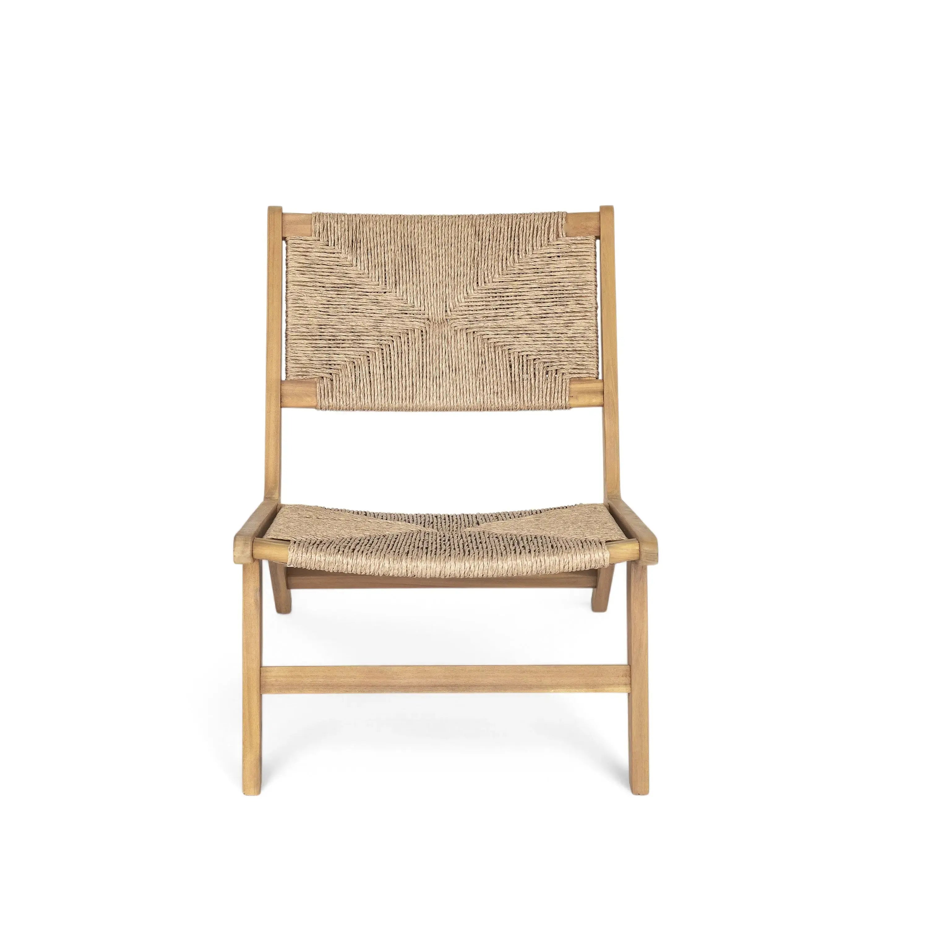 Weather-resistant armless lounge chair showing solid wood construction