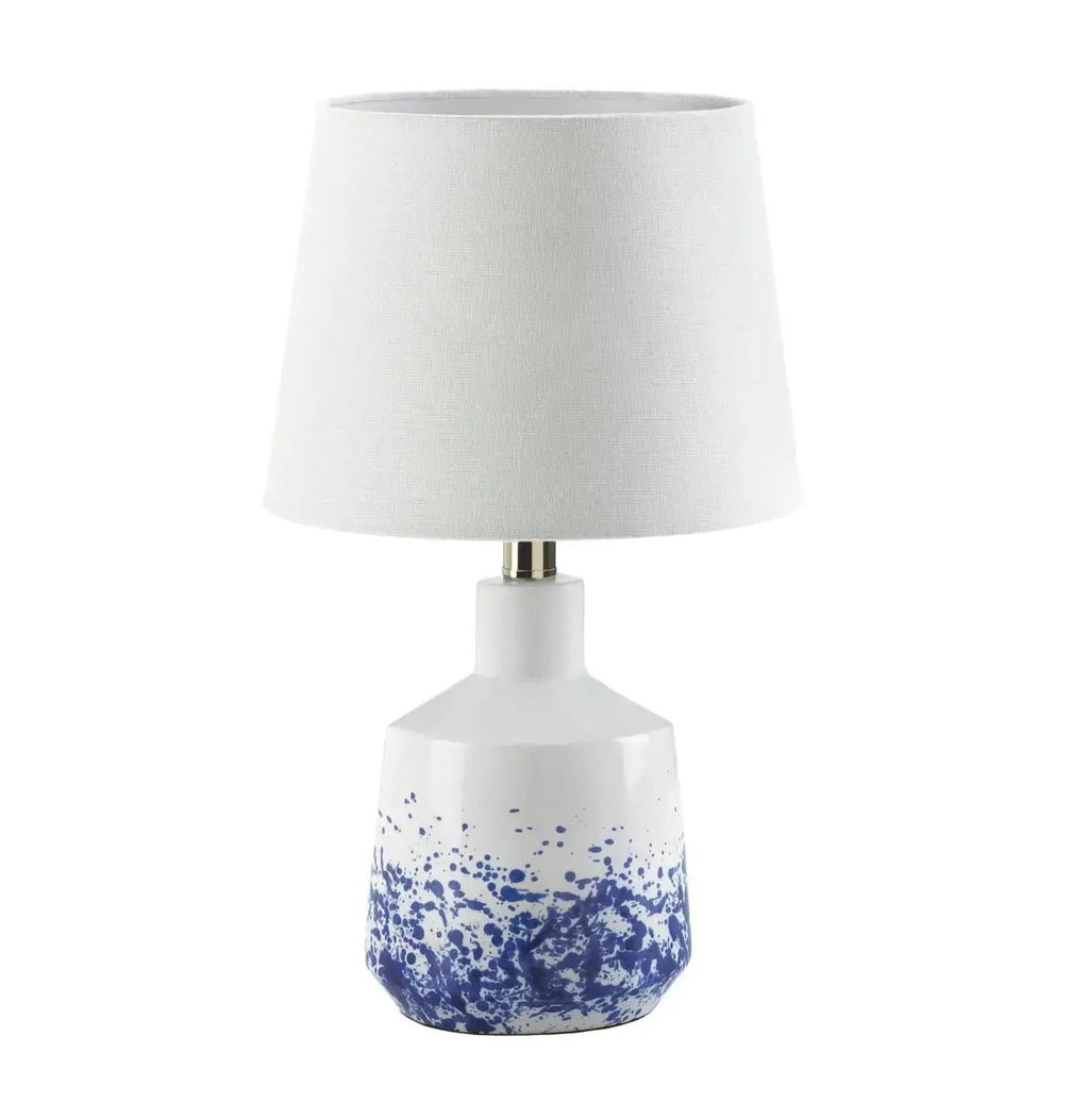 White and blue splash table lamp with modern coastal design