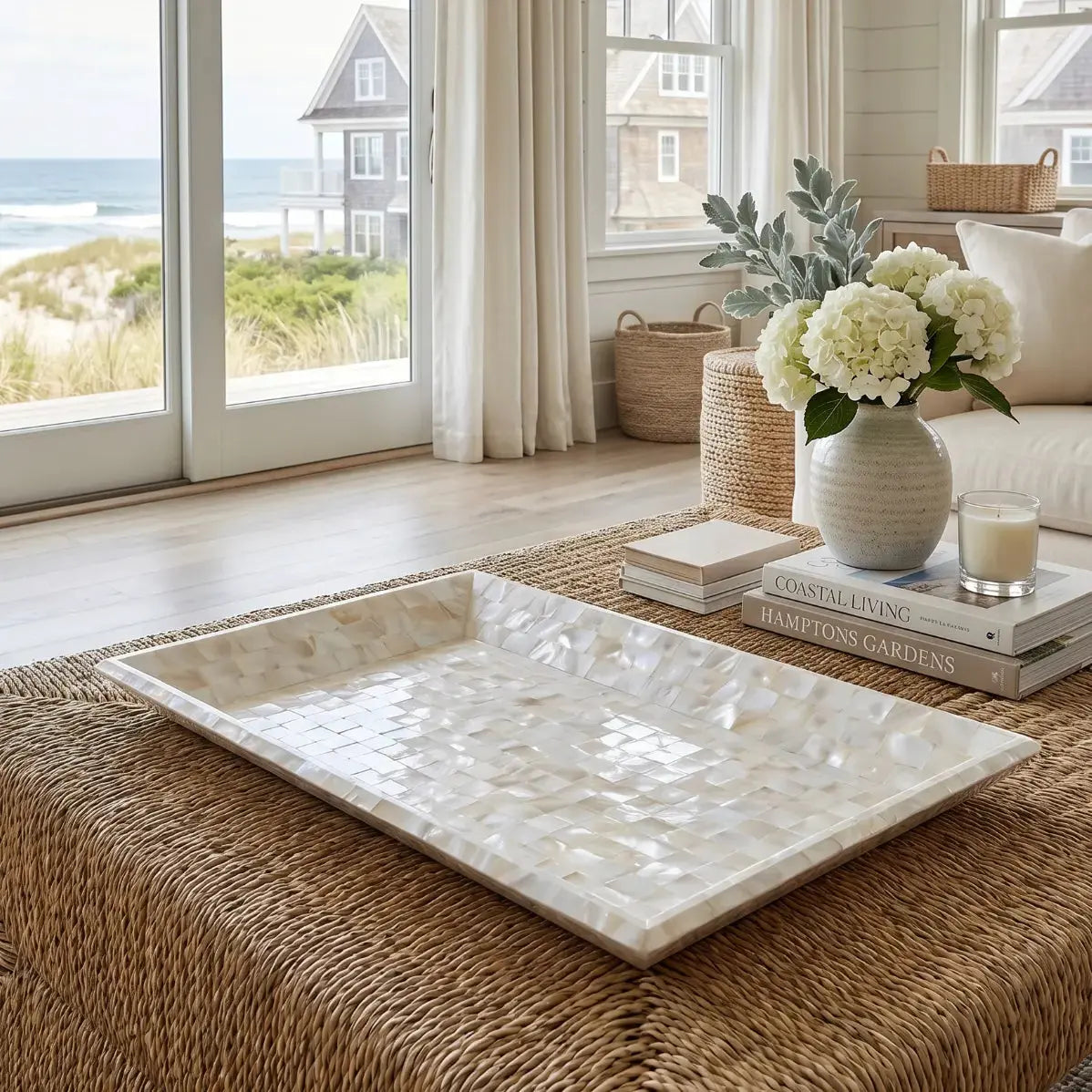 coastal-inspired pearl tray in soft neutral interior