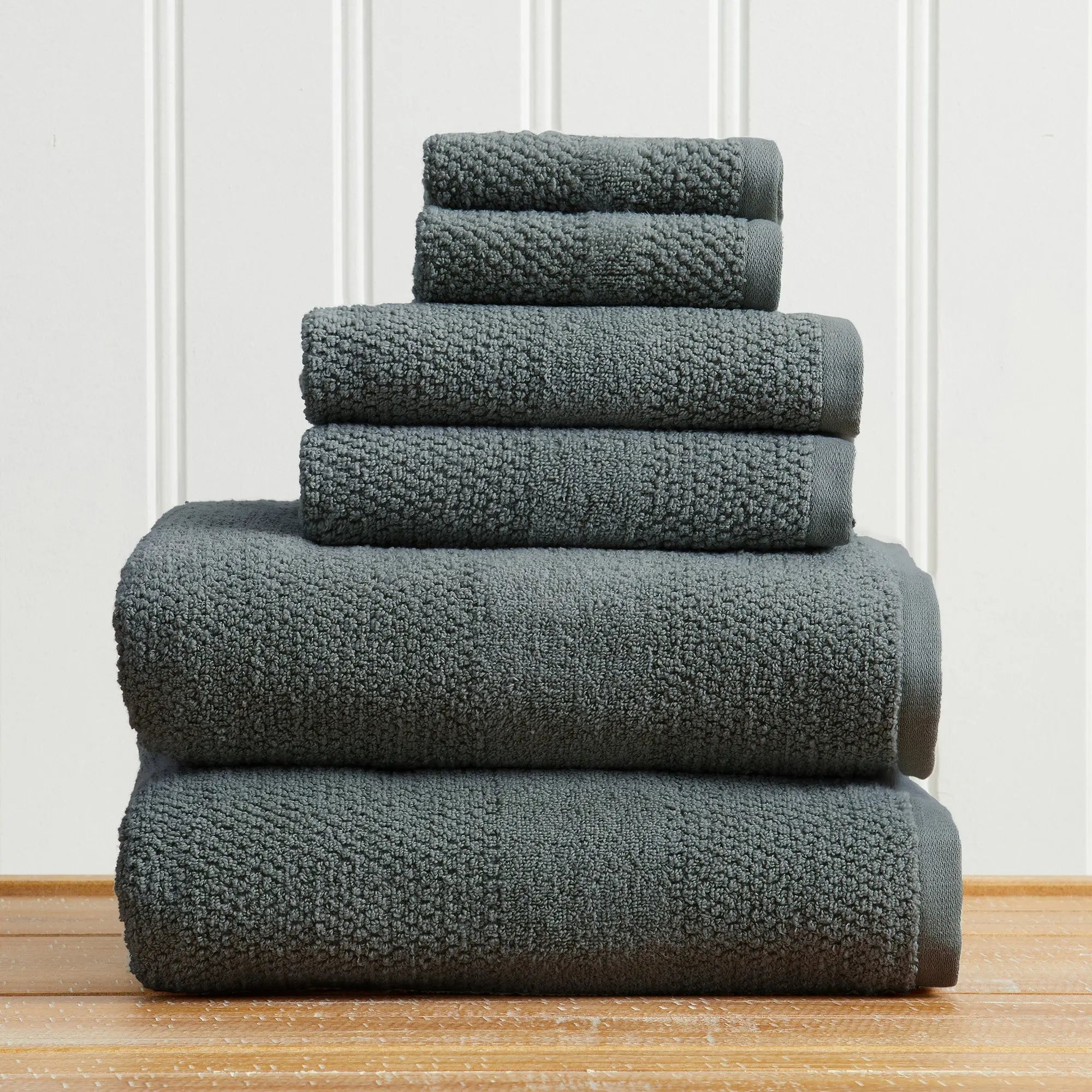 Marbella Collection bath towel set by Great Bay Home, 5-piece, 100% cotton, dark gray woven texture towels