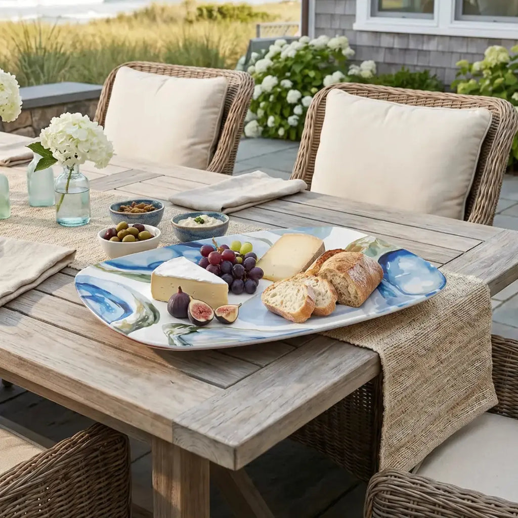 Natucket oval serving platter styled for oysters and hors d’oeuvres.
