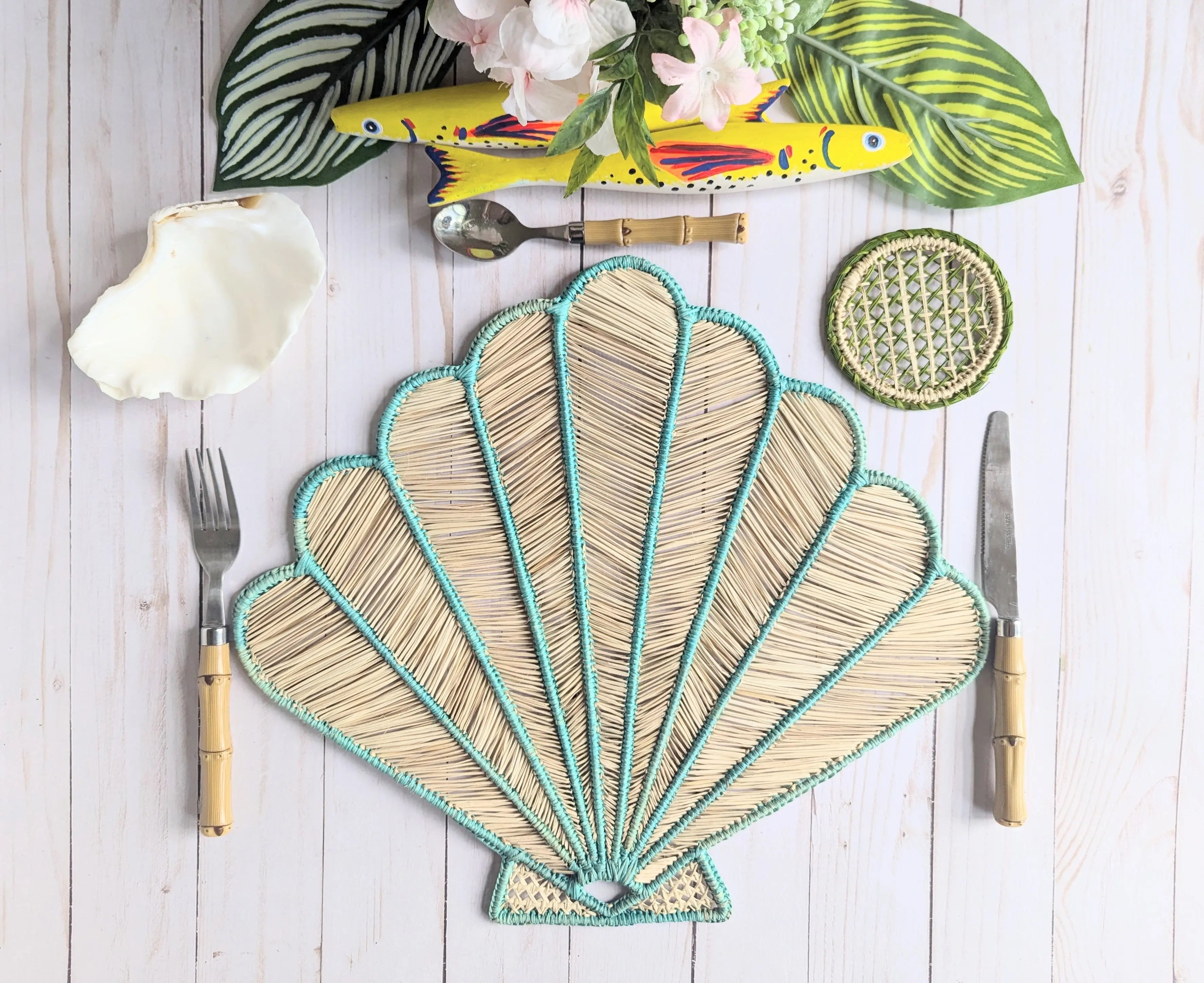 Shell Handwoven Iraca Placemat MacondoForever