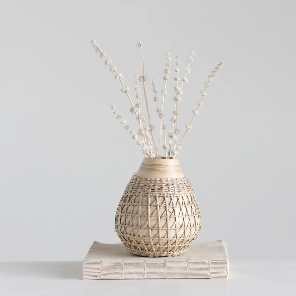 Bamboo Vase with Seagrass Weave White Cliff Studio