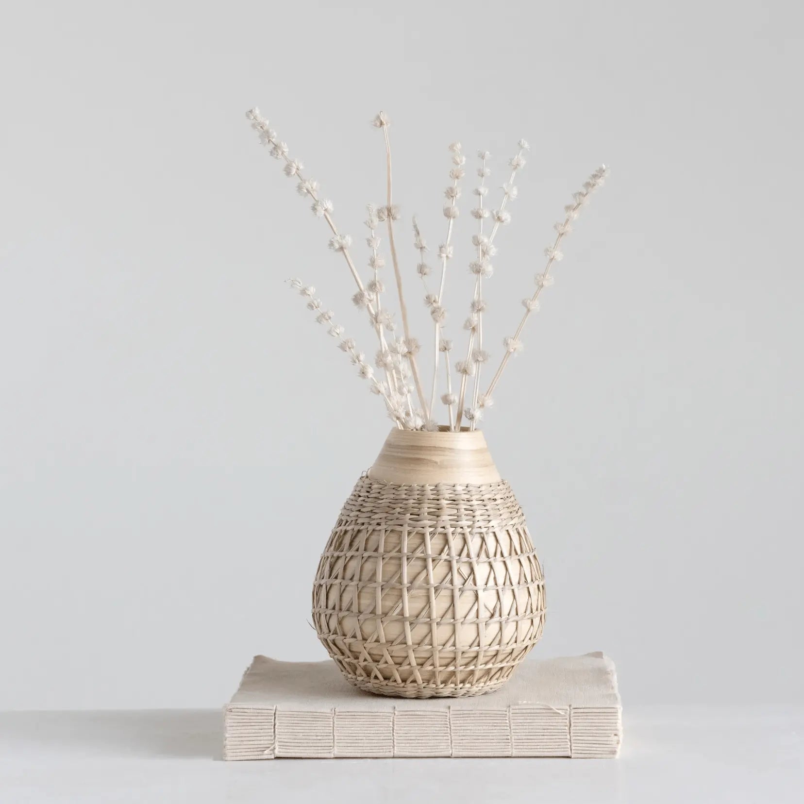 Bamboo Vase with Seagrass Weave White Cliff Studio