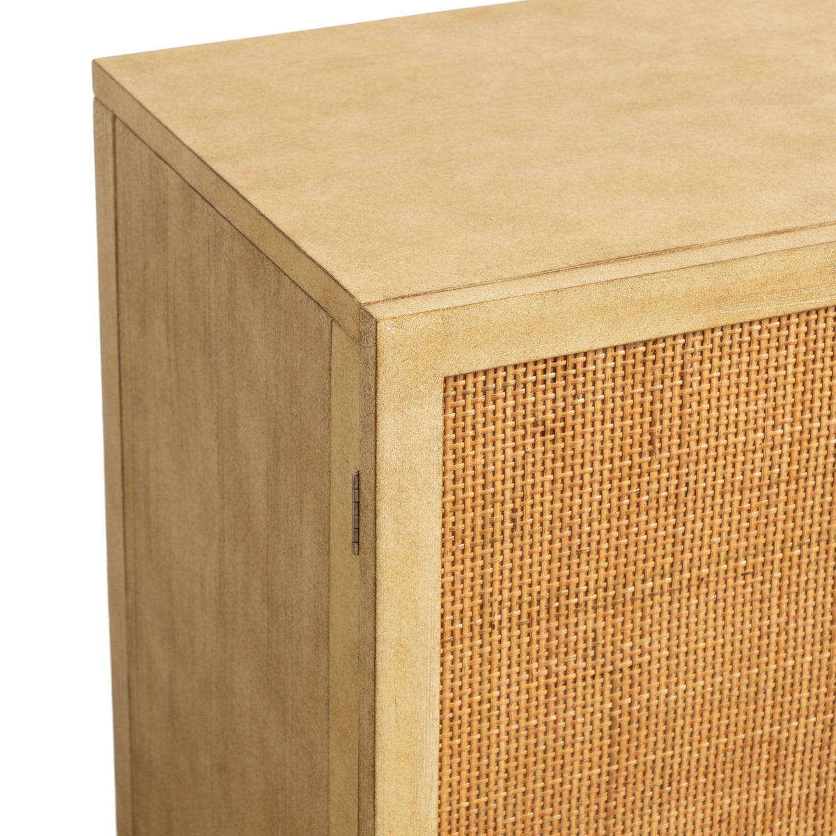 Natural rattan hallway cabinet with woven doors for concealed coastal home storage