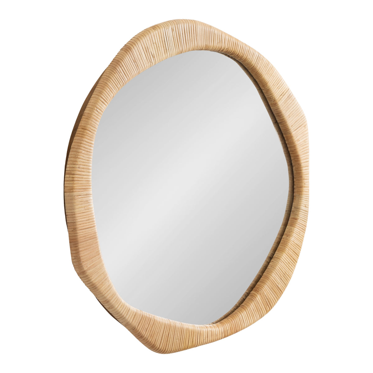Natural rattan wall mirror with an organic curved frame.