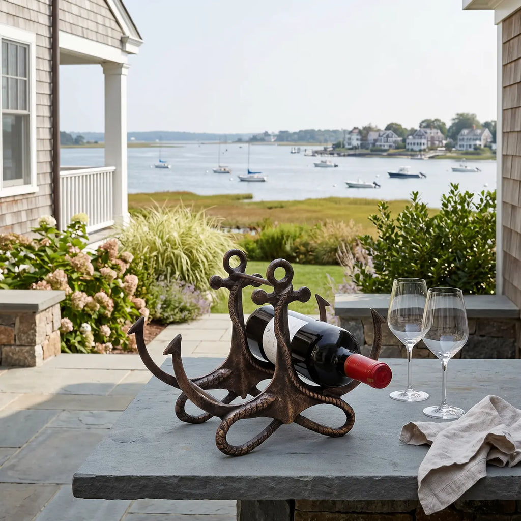 Coastal anchor wine holder designed for beach house decor