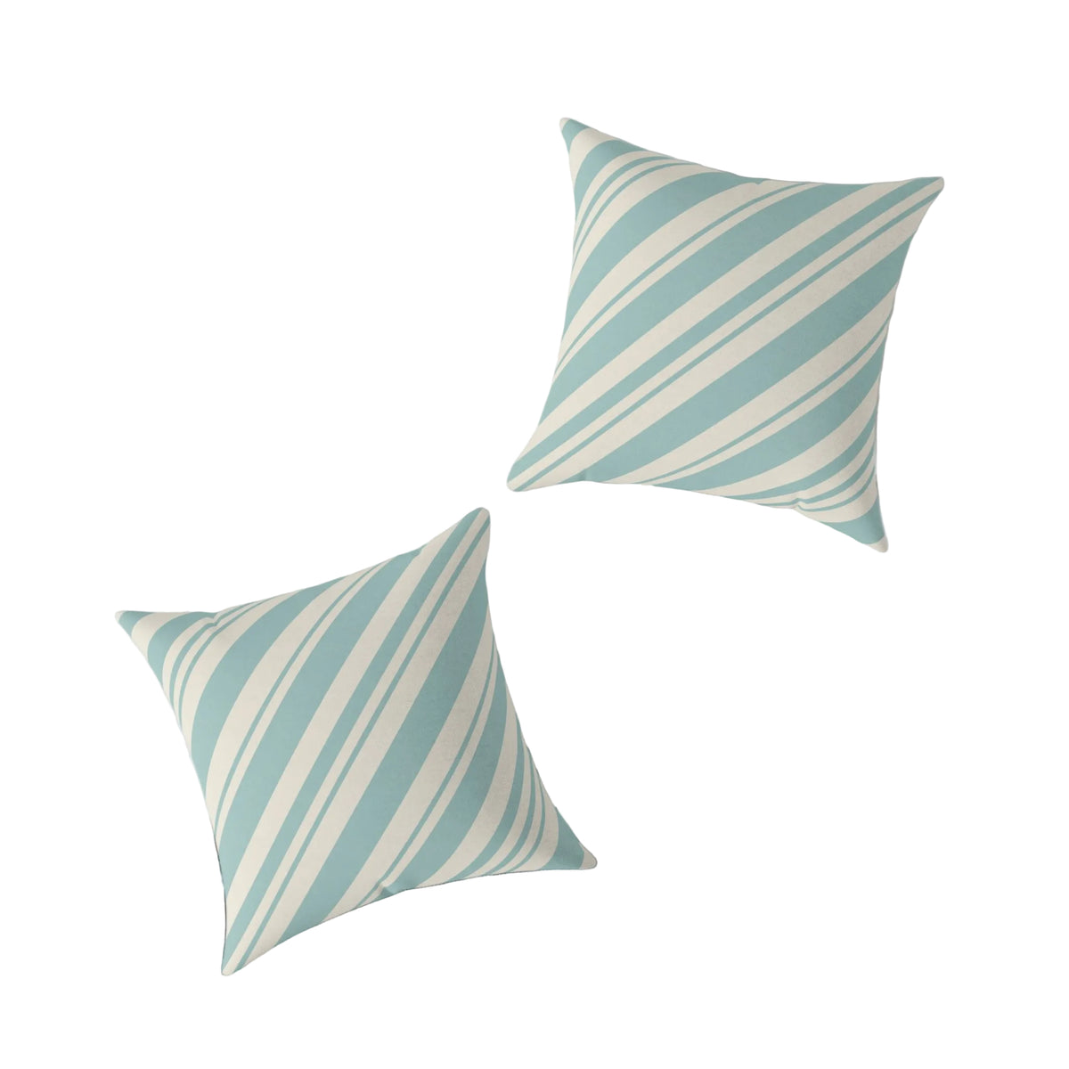 Nautical holiday throw pillow with wide blue and cream stripes in a relaxed, seaside style