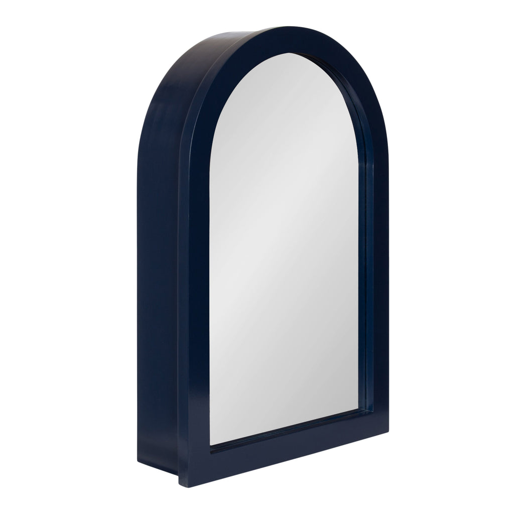 Nautical navy blue wall mirror with a tall arched silhouette for beach house decor