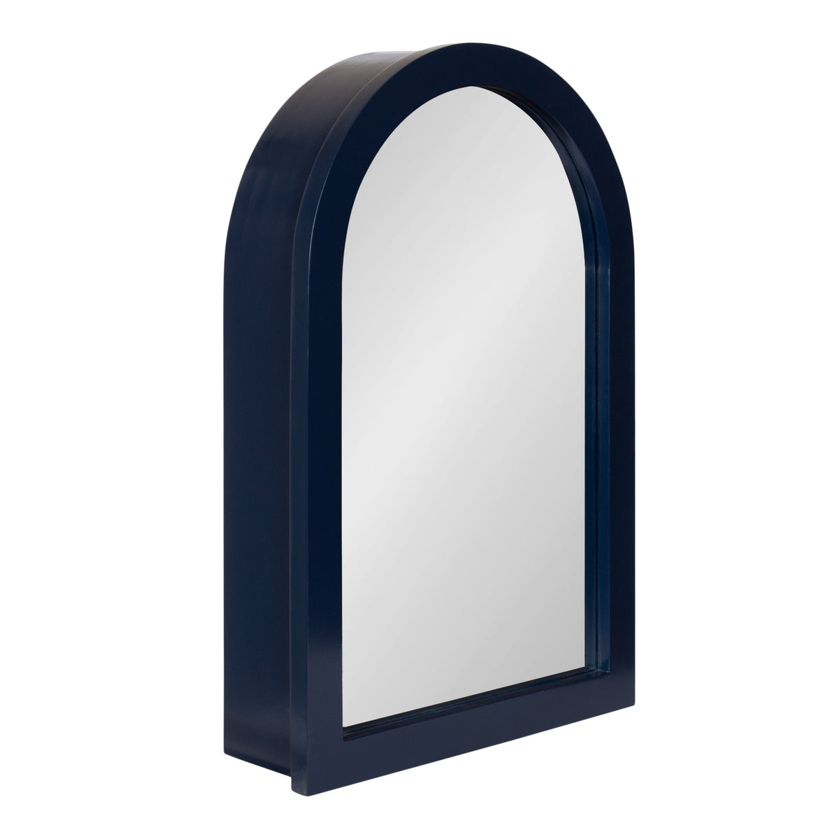 Nautical navy blue wall mirror with a tall arched silhouette for beach house decor