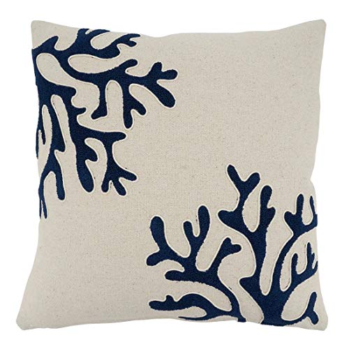 Navy coral decorative pillow that complements shells, driftwood, and other coastal accessories