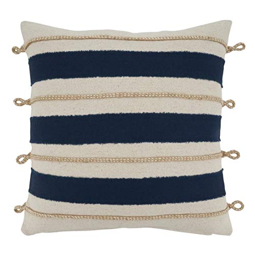 Navy cotton pillow showcasing a central rope knot motif for seaside‑inspired decor.
