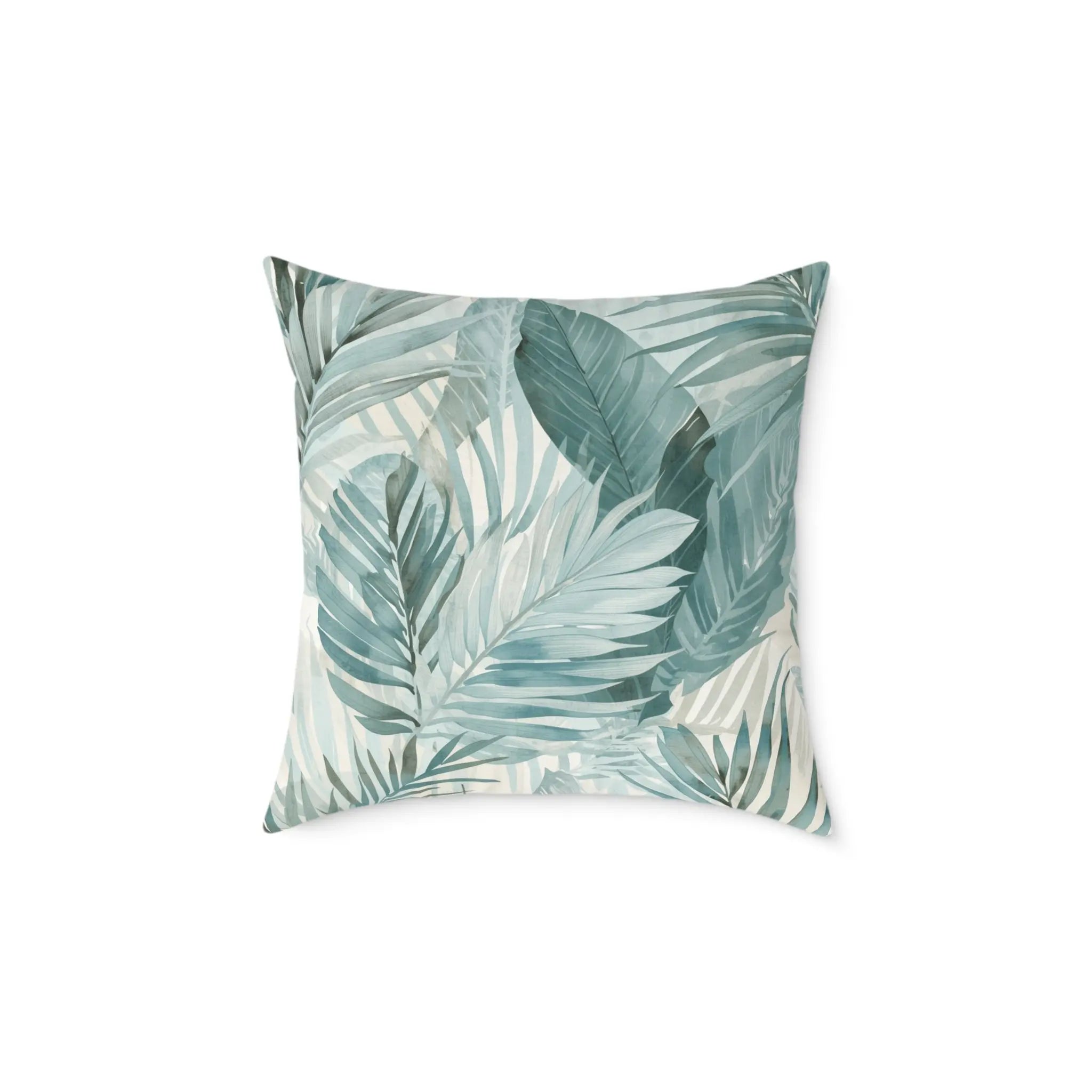 Tropical Palm Throw Pillow — Teal Botanical Square Cushion for Living Room, Coastal Home Decor  Home Decor