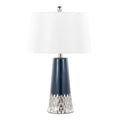 Navy ceramic table lamp for a console table with coastal decor