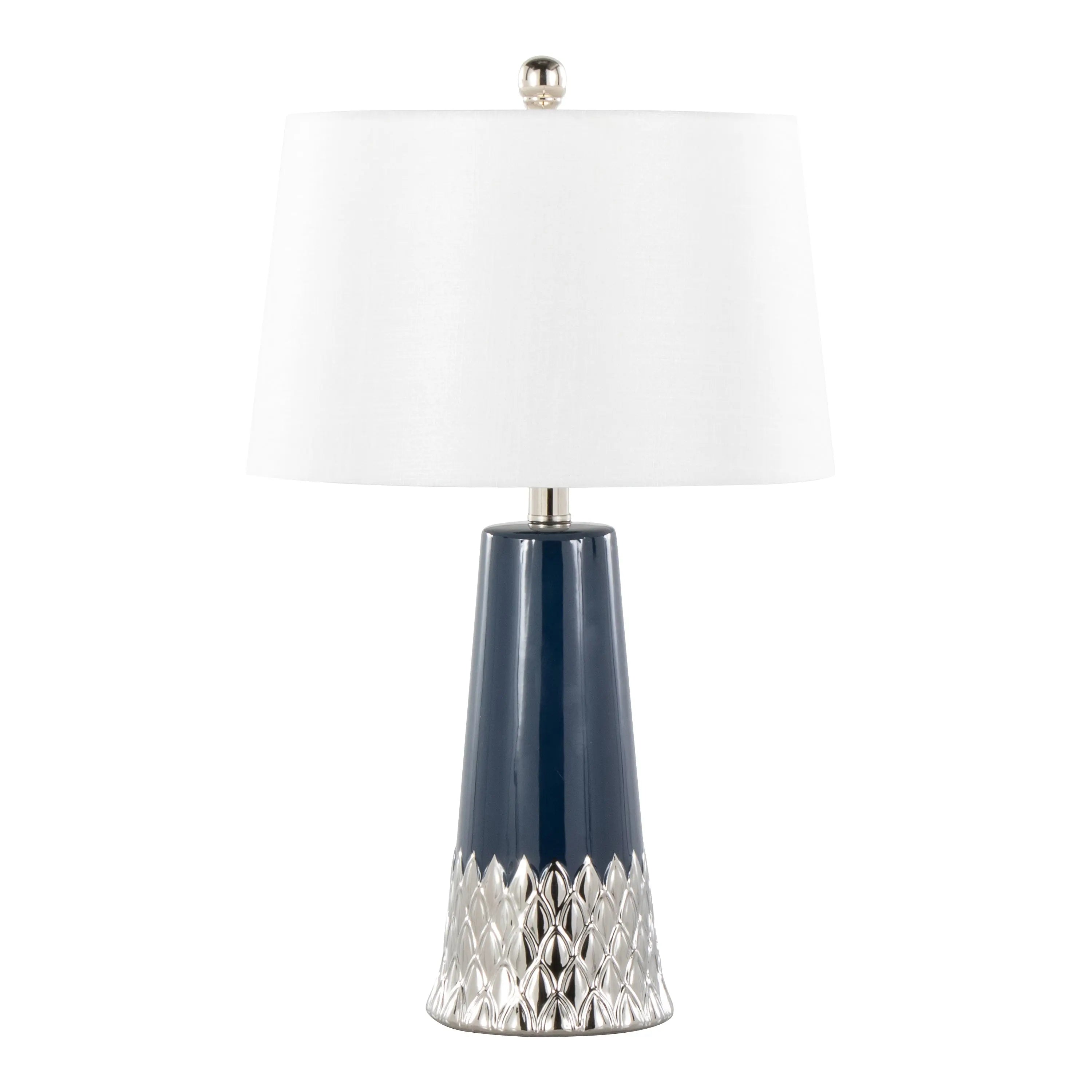 Navy ceramic table lamp for a console table with coastal decor